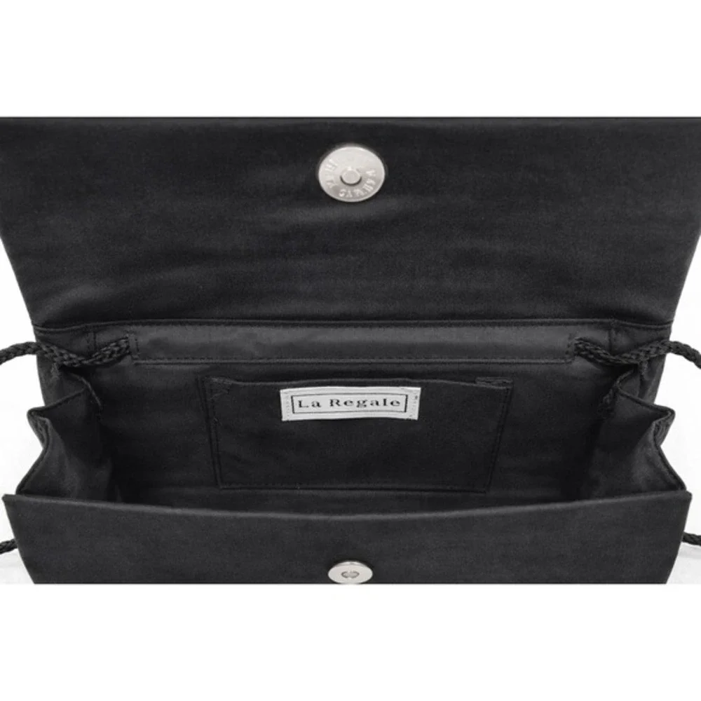 La Regale Black Satin Evening Clutch Crossbody Bag Formal Wedding Elegant 25-05‎